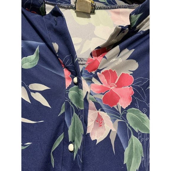 VTG 80s Ms. Tops California Button Womens Blue Floral Size 38 - Picture 3 of 5